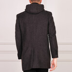 Hooded Patterned Overcoat // Black Anthracite (S)