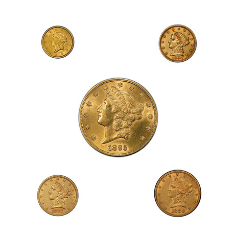 American Liberty 5-Coin U.S. Gold Type Set (1849-1908) // Wood Presentation Box