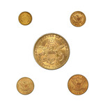 American Liberty 5-Coin U.S. Gold Type Set (1849-1908) // Wood Presentation Box