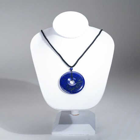 Genuine Round Lapis Lazuli Pendant with Black Cord // 31.8 g