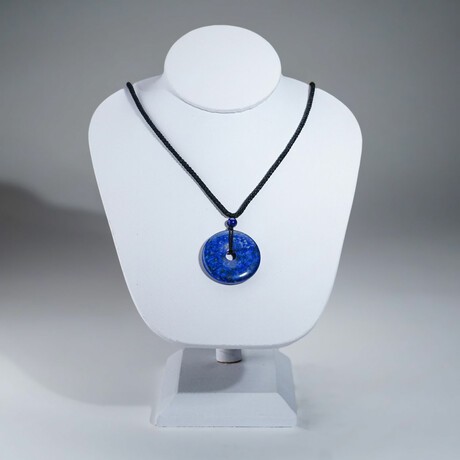 Genuine Round Lapis Lazuli Pendant with Black Cord v.1