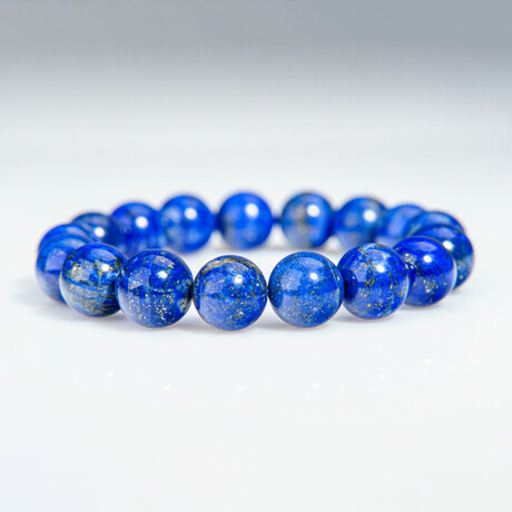 Genuine Beaded Lapis Lazuli Stretch Bracelet // 10mm