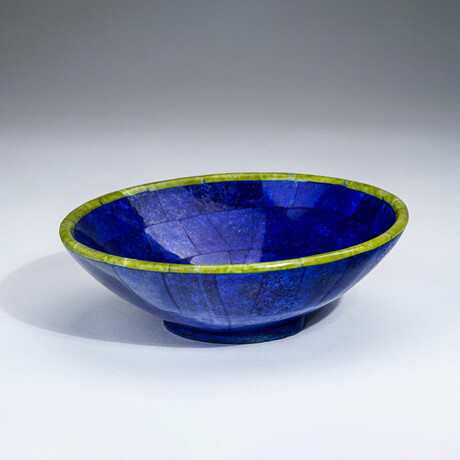 Genuine Polished Lapis Lazuli Bowl with Green Jade Trimming // 370 g