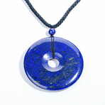 Genuine Round Lapis Lazuli Pendant with Black Cord // 31.8 g