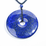 Genuine Round Lapis Lazuli Pendant with Black Cord // 51 g