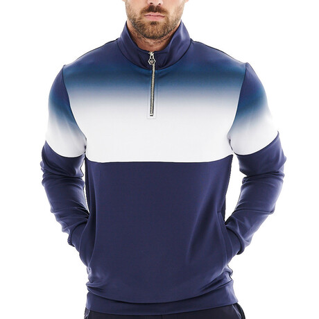 Loghan Gradient Half Zip Mock Neck Pullover // Navy + White Gradient (XS)