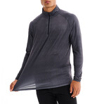 Grace Solid Half Zip Mock Neck Top // Gray (XS)