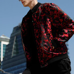 Jon Abstract Camo Print Bomber with Matching Face Mask // Red (2XL)