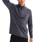 Grace Solid Half Zip Mock Neck Top // Gray (XS)