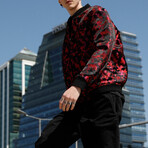 Jon Abstract Camo Print Bomber with Matching Face Mask // Red (2XL)