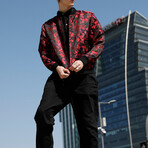 Jon Abstract Camo Print Bomber with Matching Face Mask // Red (2XL)