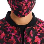 Jon Abstract Camo Print Bomber with Matching Face Mask // Red (2XL)