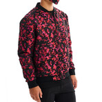 Jon Abstract Camo Print Bomber with Matching Face Mask // Red (2XL)