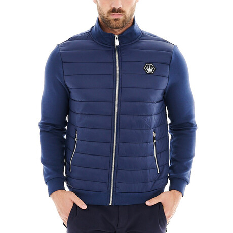 Mimo Solid Bomber Knit Jacket // Navy (XS)