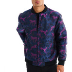 Ian Impala + Cheetah Print Bomber with Matching Face Mask // Navy (M)