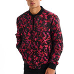 Jon Abstract Camo Print Bomber with Matching Face Mask // Red (2XL)
