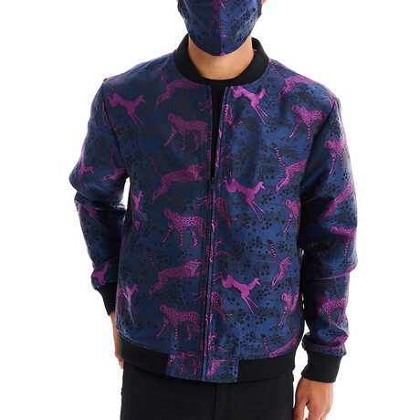 Ian Impala + Cheetah Print Bomber with Matching Face Mask // Navy (XS)