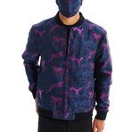 Ian Impala + Cheetah Print Bomber with Matching Face Mask // Navy (M)