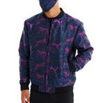 Ian Impala + Cheetah Print Bomber with Matching Face Mask // Navy (M)