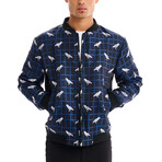 Biz Parrot Print Bomber with Matching Face Mask // Navy + White (S)