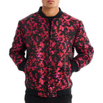 Jon Abstract Camo Print Bomber with Matching Face Mask // Red (2XL)