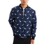 Biz Parrot Print Bomber with Matching Face Mask // Navy + White (S)