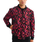 Jon Abstract Camo Print Bomber with Matching Face Mask // Red (2XL)