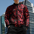 Jon Abstract Camo Print Bomber with Matching Face Mask // Red (2XL)