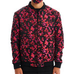 Jon Abstract Camo Print Bomber with Matching Face Mask // Red (2XL)