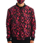 Jon Abstract Camo Print Bomber with Matching Face Mask // Red (2XL)