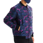 Ian Impala + Cheetah Print Bomber with Matching Face Mask // Navy (M)