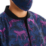 Ian Impala + Cheetah Print Bomber with Matching Face Mask // Navy (M)