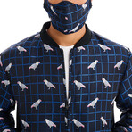 Biz Parrot Print Bomber with Matching Face Mask // Navy + White (S)