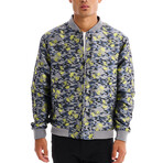 Omar Skull + Camo Print Bomber with Matching Face Mask // Gray + Neon (2XL)