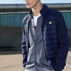 Mimo Solid Bomber Knit Jacket // Navy (XL)