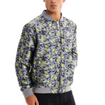 Omar Skull + Camo Print Bomber with Matching Face Mask // Gray + Neon (2XL)