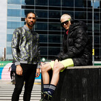 Omar Skull + Camo Print Bomber with Matching Face Mask // Gray + Neon (2XL)