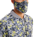 Omar Skull + Camo Print Bomber with Matching Face Mask // Gray + Neon (2XL)