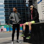 Omar Skull + Camo Print Bomber with Matching Face Mask // Gray + Neon (2XL)