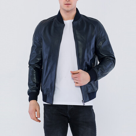 Jackson Leather Jacket // Navy Zig (S)