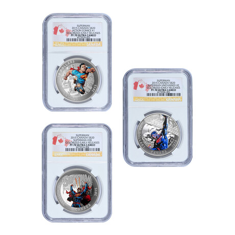 2015 Canada Silver Superman Colorized Set of 3 // NGC Certified PF70 Early Release // Original Packaging
