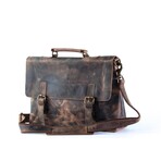 Vintage Retro Buffalo Leather Briefcase // 15" // Dark Brown