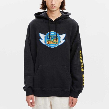 BRICKTOWN x SONIC THE HEDGEHOG // Emerald Hill Badge Hoodie // Black (X-Small)