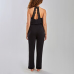 iCollection // Gia Halter Neck Jumper with Velvet Trim // Black (X-Small)