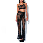 Hauty // Embroidered Flared Lace Pants // Black (X-Small)