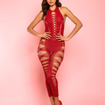 Glitter // Hosiery Catsuit with Shredding & Cutouts // Red