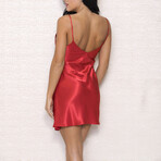 iCollection // Francesca Satin Pull Over Chemise with Adjustable Straps // Red (Small)