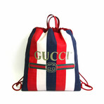 Gucci // Drawstring Backpack // Blue + Red + White // Pre-Owned