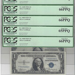 1935 A $1 Silver Certificates // 7 Consecutive Notes #440-446 // PCGS Gem New PPQ 5 X 66 and 2 X 65