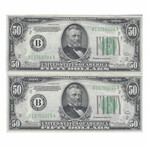 1934 $50 Federal Reserve // 2 Consecutive Notes #204-205 // Gem Uncirculated